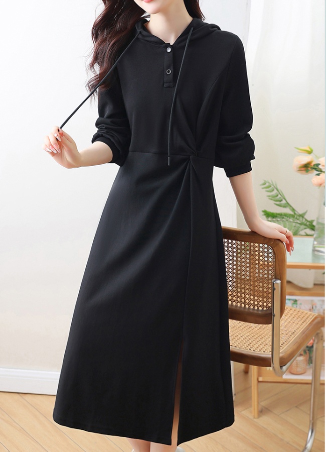 Autumn pinched waist dress long sleeve hoodie for women
