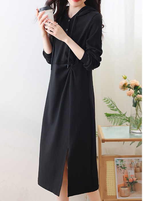 Autumn pinched waist dress long sleeve hoodie for women