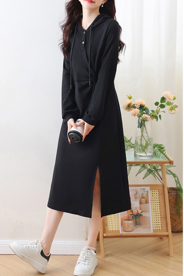 Autumn pinched waist dress long sleeve hoodie for women