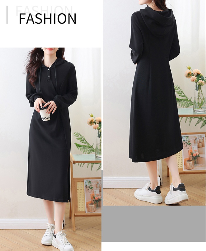 Autumn pinched waist dress long sleeve hoodie for women