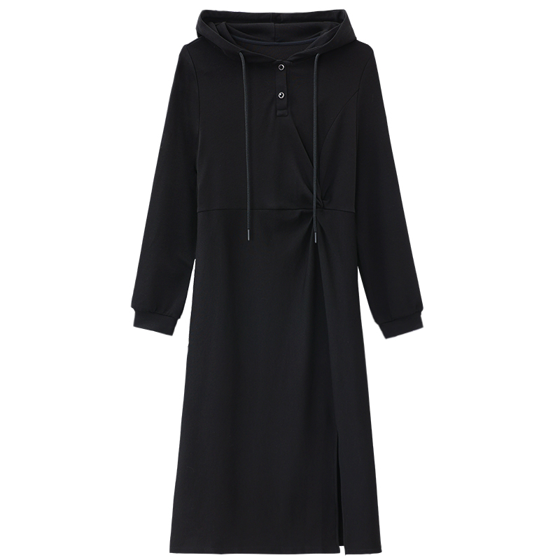 Autumn pinched waist dress long sleeve hoodie for women