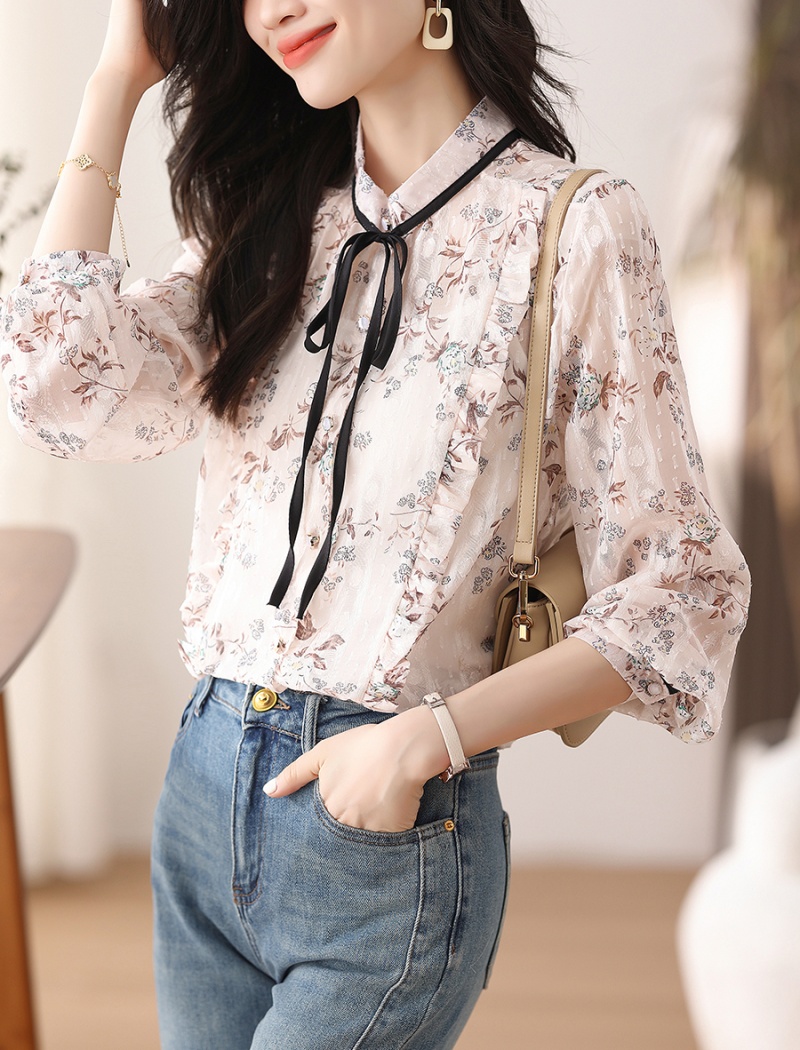 Long sleeve unique shirt floral tops for women