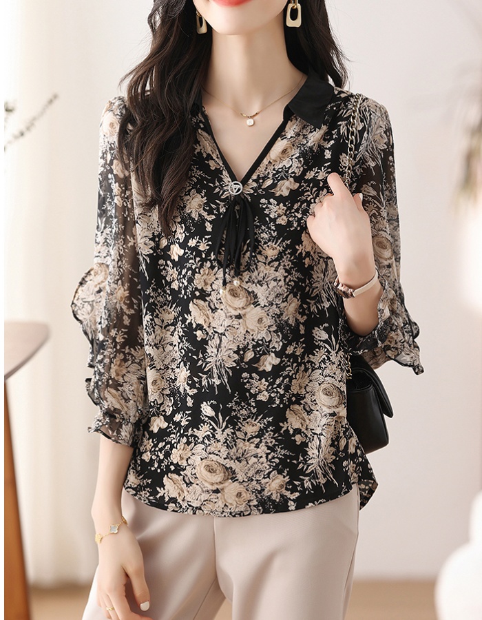 Floral shirt spring and autumn small shirt for women