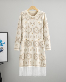 Tassels slim long dress pinched waist dress for women