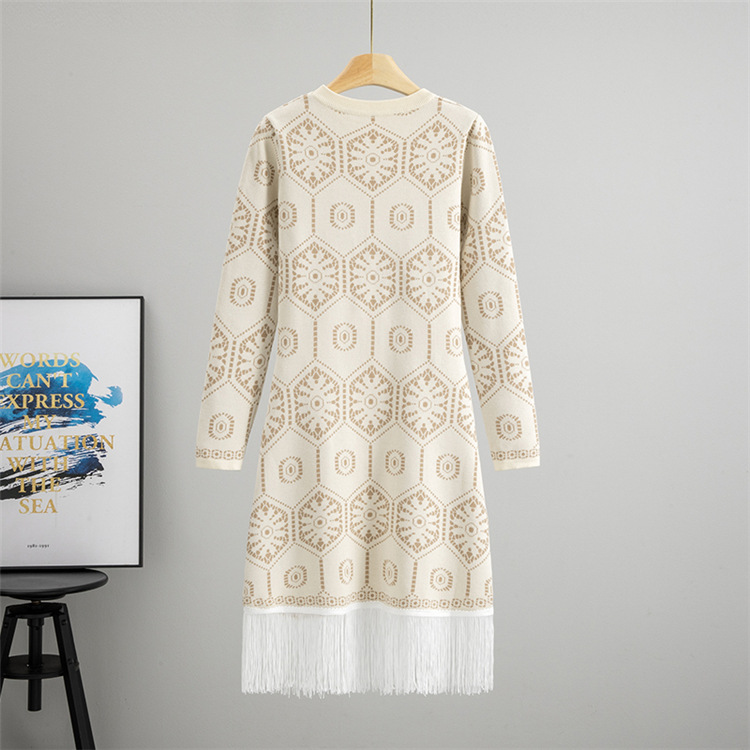 Tassels slim long dress pinched waist dress for women