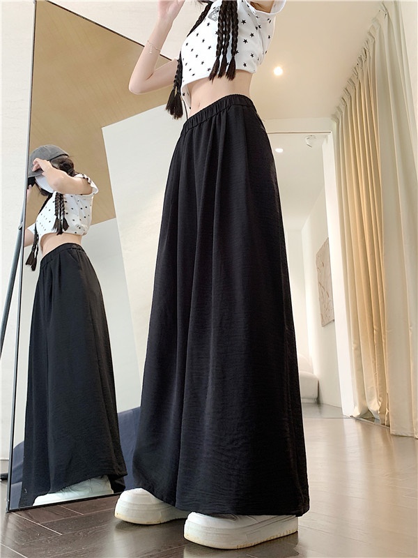 Pure long loose slim pants high waist drape Casual skirt