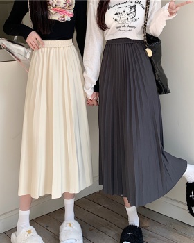 Drape pleated long dress high waist slim skirt