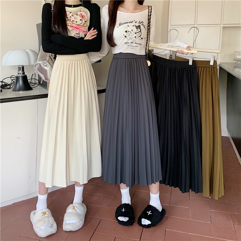 Drape pleated long dress high waist slim skirt