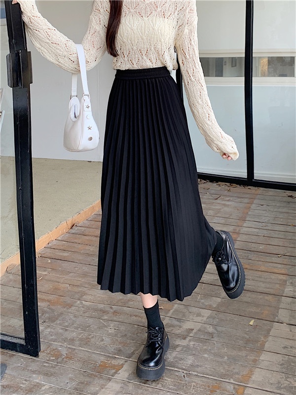 Drape pleated long dress high waist slim skirt