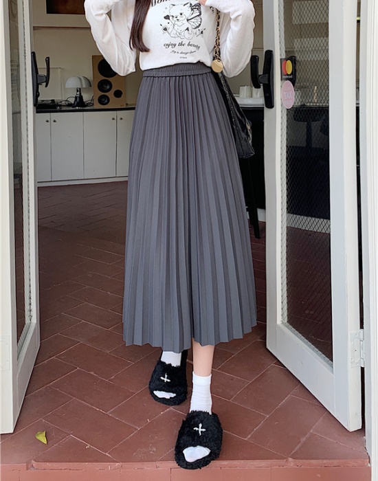 Drape pleated long dress high waist slim skirt