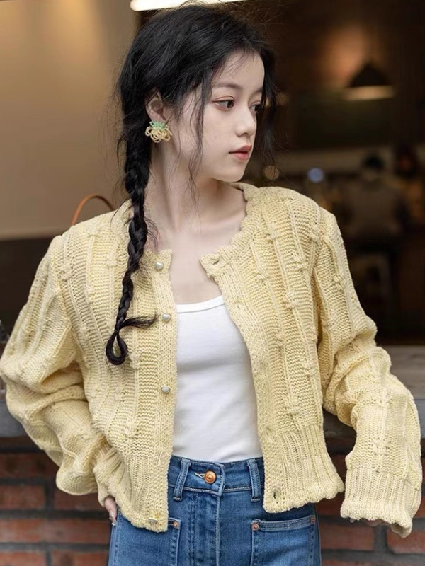 Short unique niche tops knitted spring coat for women