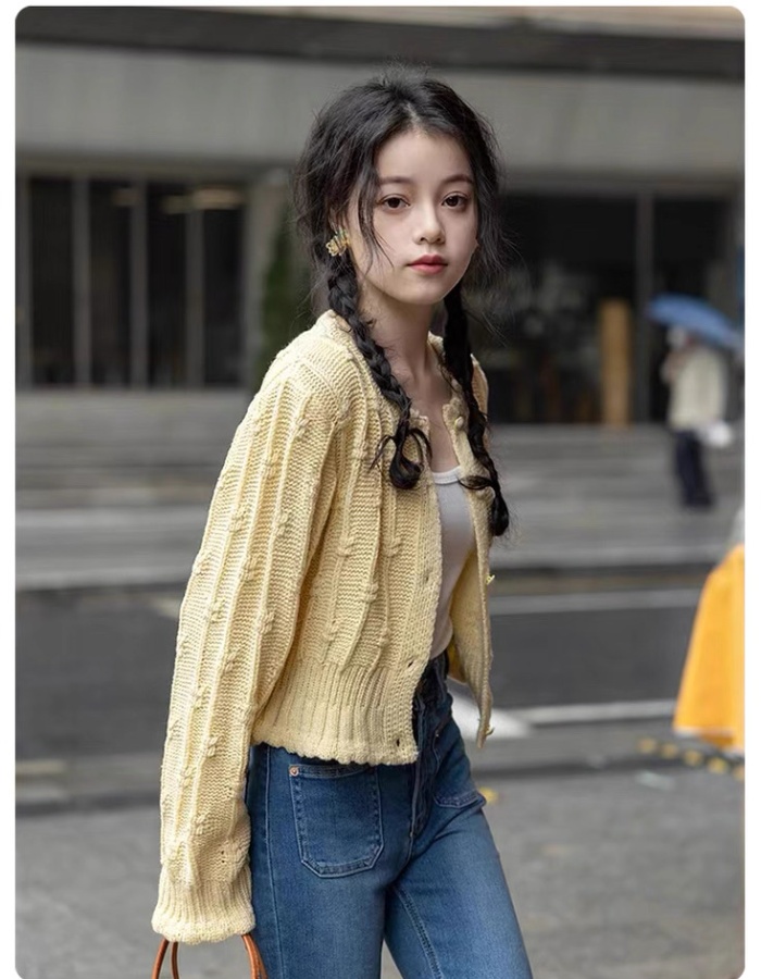 Short unique niche tops knitted spring coat for women