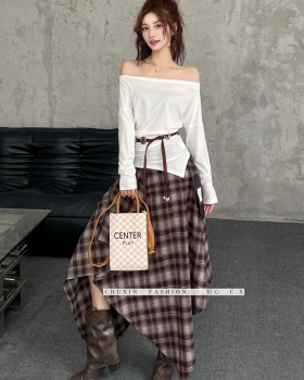 Irregular flat shoulder skirt Casual T-shirt a set
