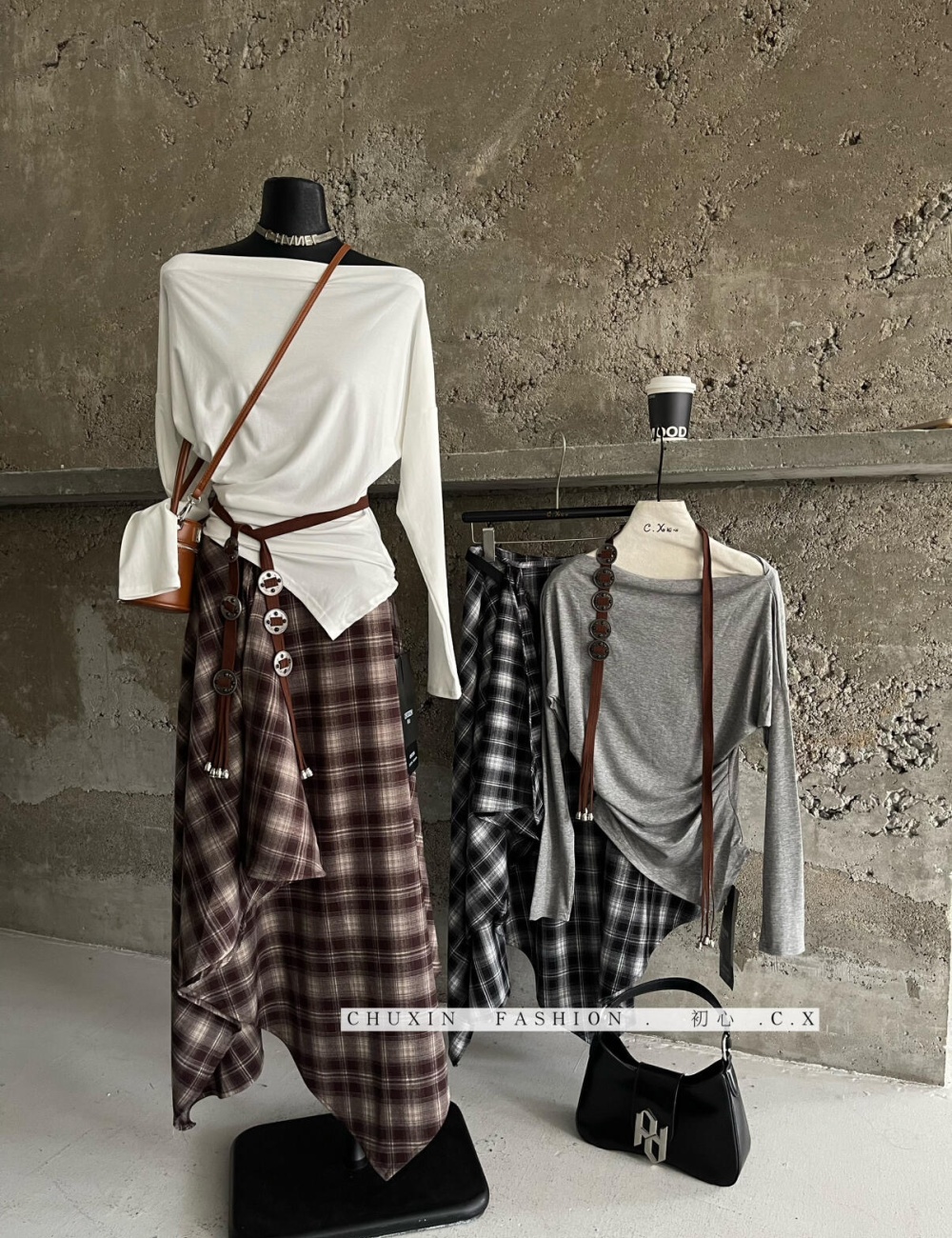 Irregular flat shoulder skirt Casual T-shirt a set