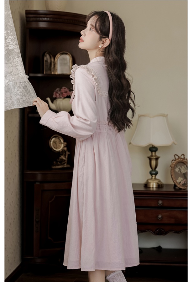 Spring embroidery bow dress slim retro long dress