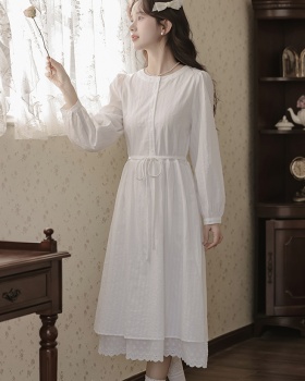 Temperament slim long sleeve beige spring dress for women