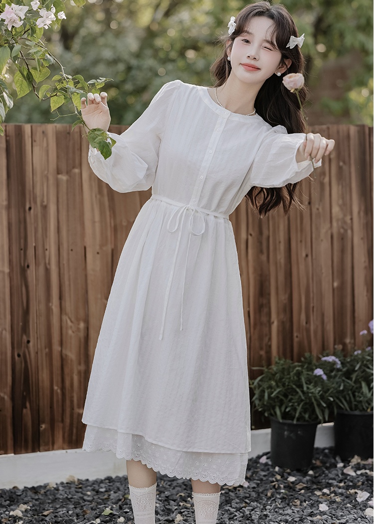 Temperament slim long sleeve beige spring dress for women