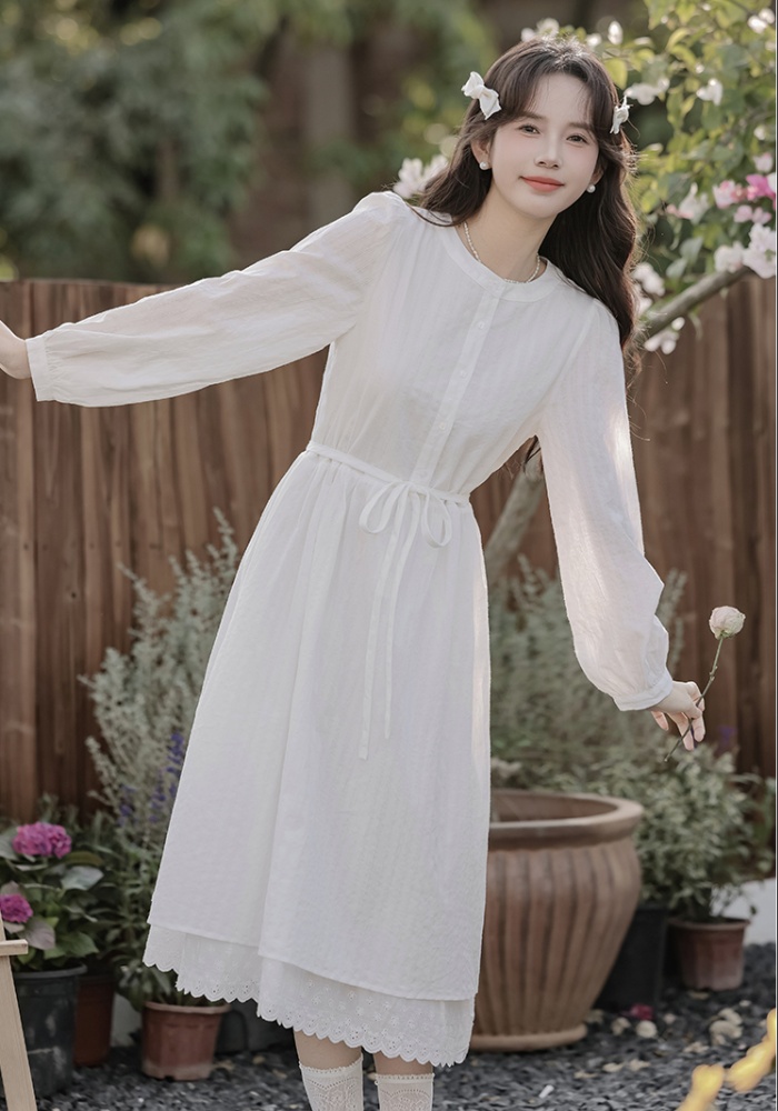 Temperament slim long sleeve beige spring dress for women
