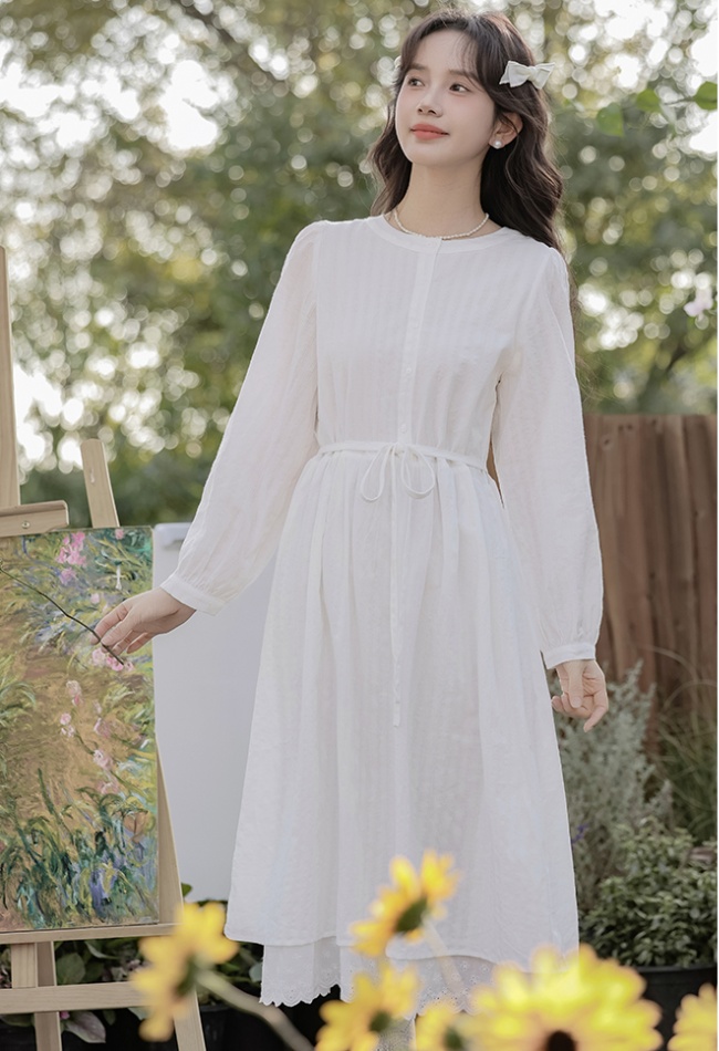 Temperament slim long sleeve beige spring dress for women
