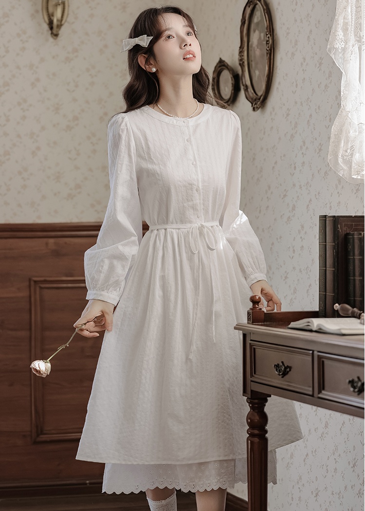 Temperament slim long sleeve beige spring dress for women