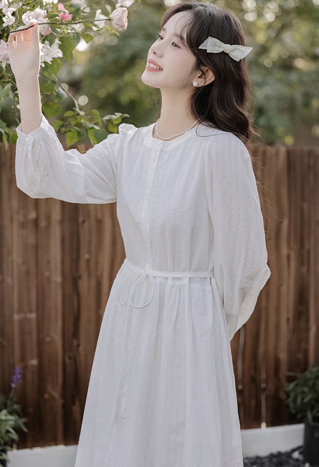 Temperament slim long sleeve beige spring dress for women