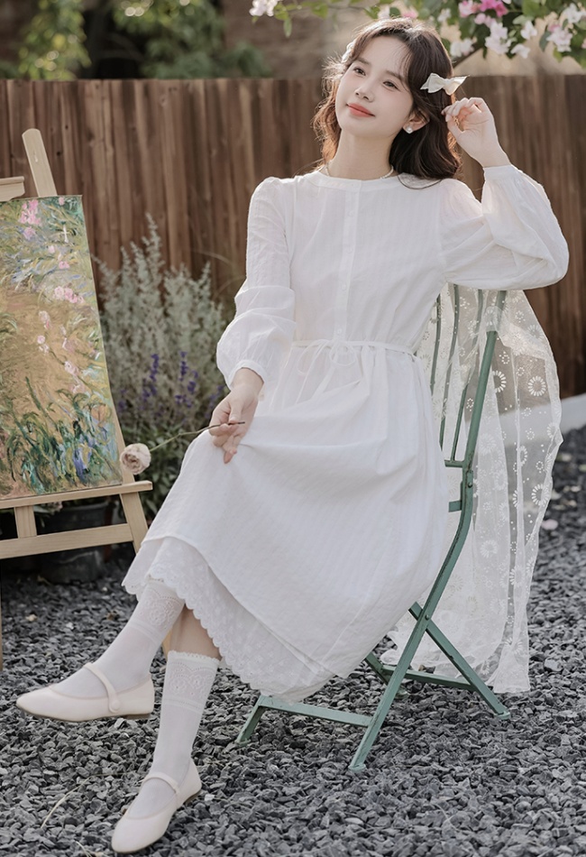 Temperament slim long sleeve beige spring dress for women