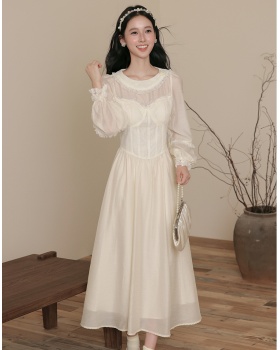 Tender lady splice France style court style Pseudo-two dress