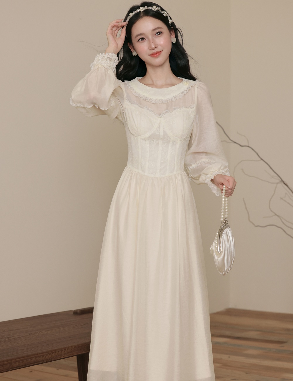 Tender lady splice France style court style Pseudo-two dress