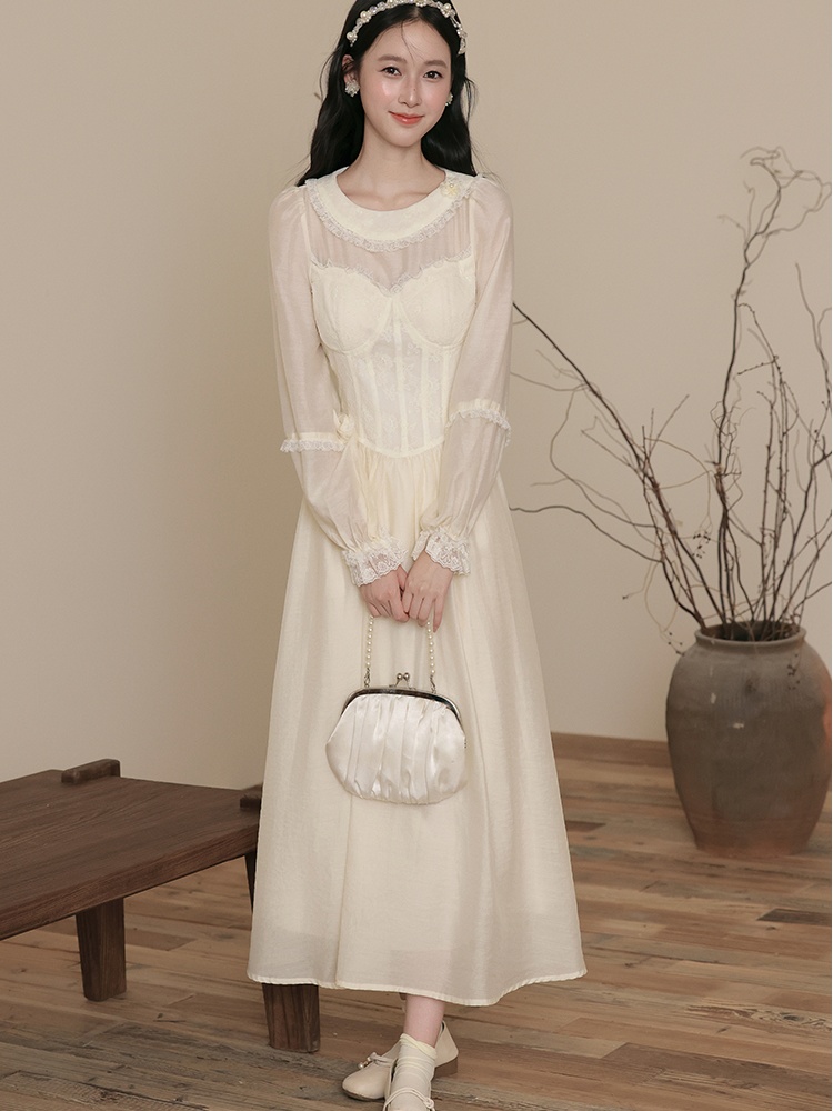 Tender lady splice France style court style Pseudo-two dress