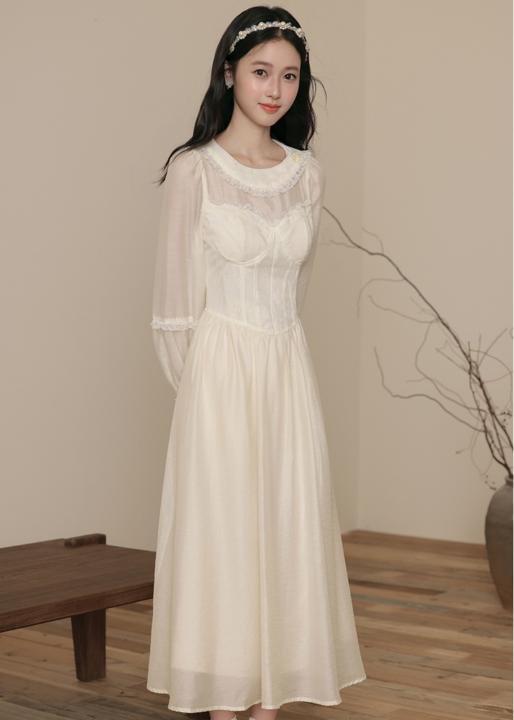 Tender lady splice France style court style Pseudo-two dress