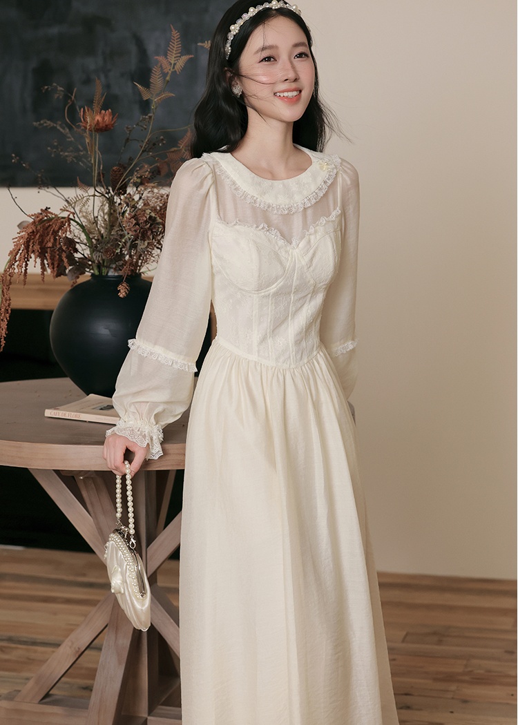 Tender lady splice France style court style Pseudo-two dress