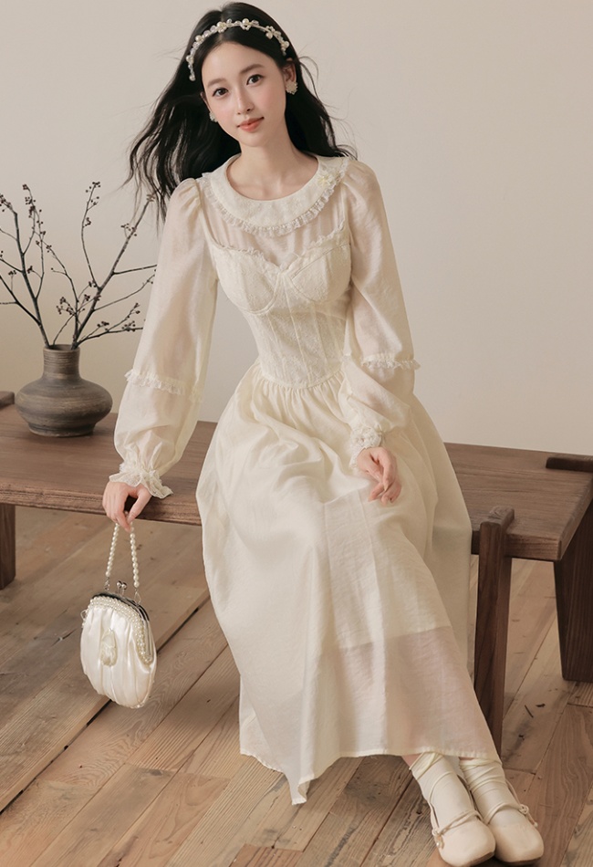 Tender lady splice France style court style Pseudo-two dress
