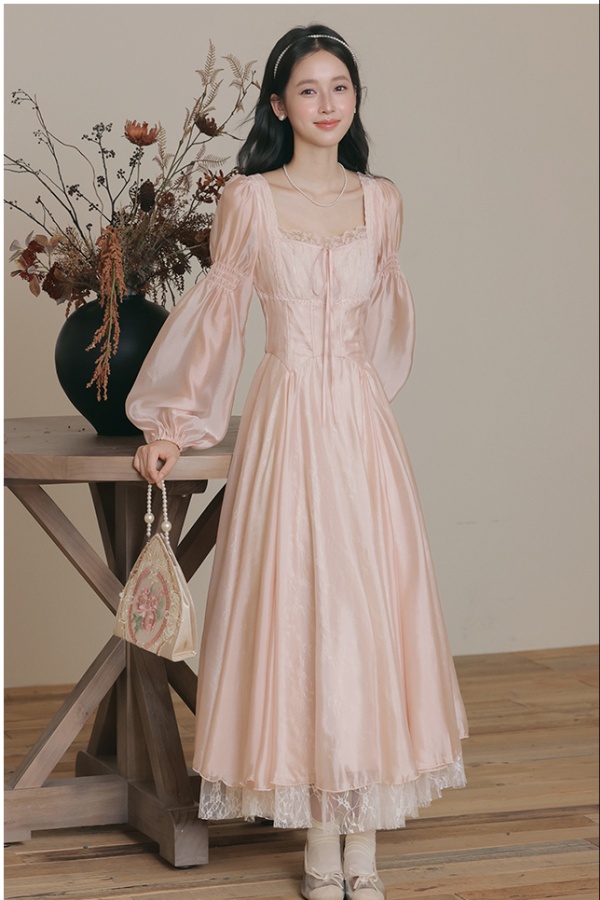 Pinched waist slim gauze art retro France style lace dress