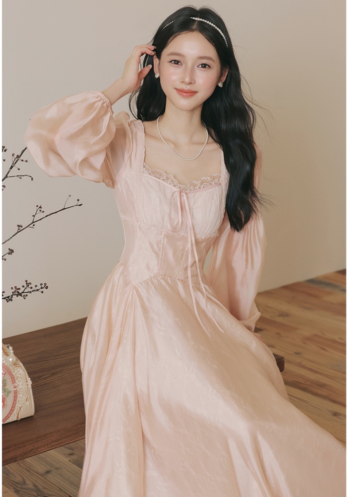 Pinched waist slim gauze art retro France style lace dress