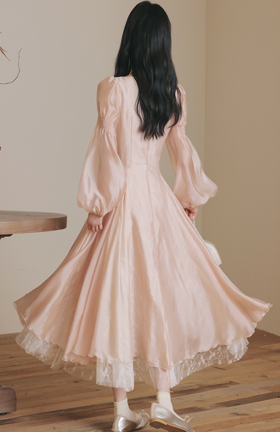 Pinched waist slim gauze art retro France style lace dress