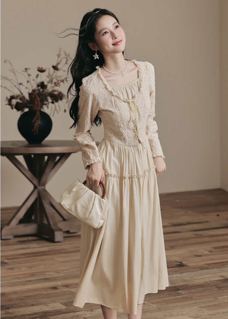 Slim square collar court style retro tender dress