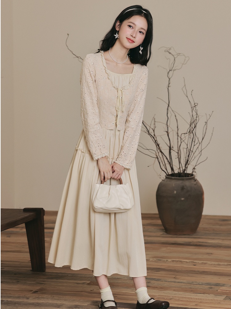 Slim square collar court style retro tender dress