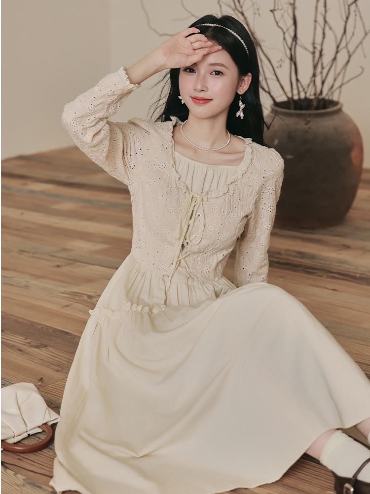Slim square collar court style retro tender dress