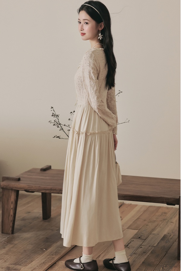 Slim square collar court style retro tender dress