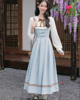 Sweet long sleeve show young court style dress