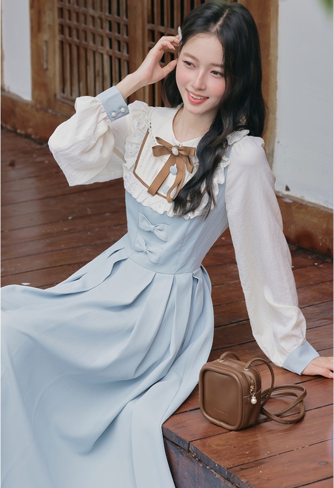 Sweet long sleeve show young court style dress