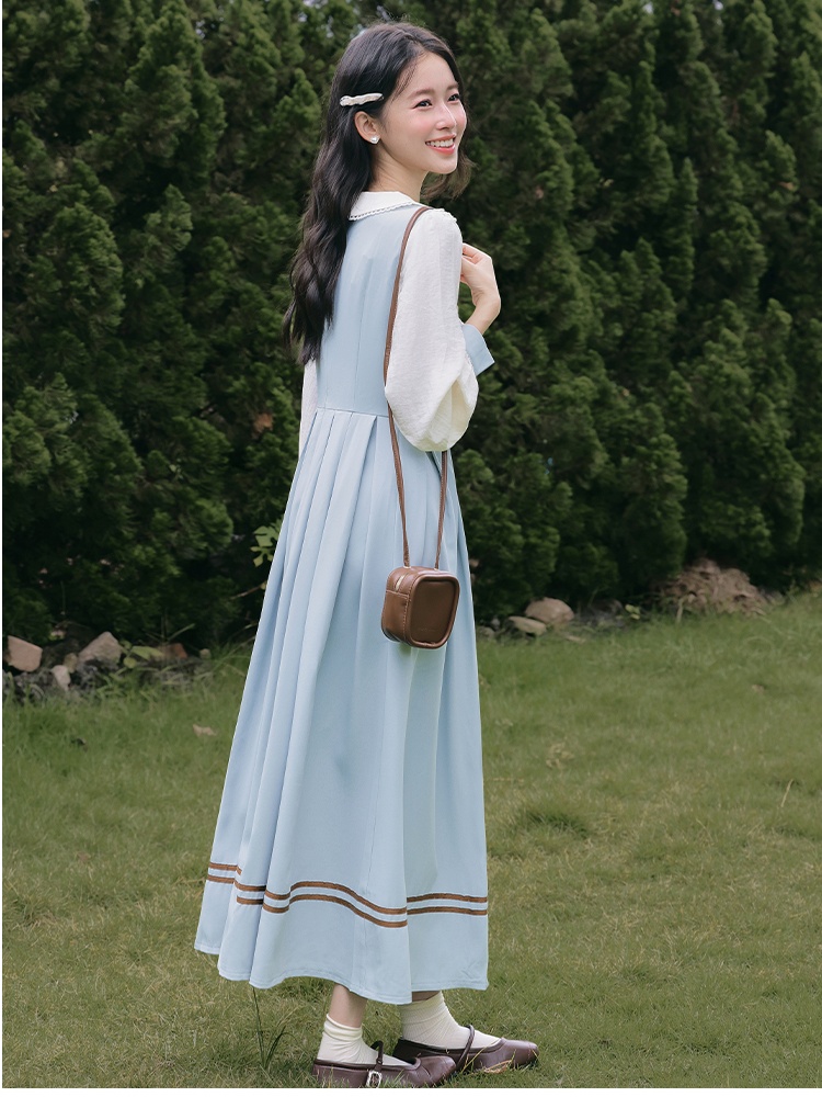 Sweet long sleeve show young court style dress
