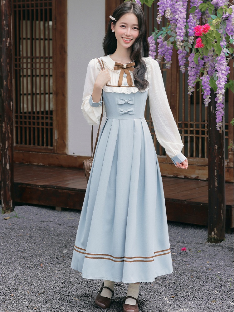 Sweet long sleeve show young court style dress
