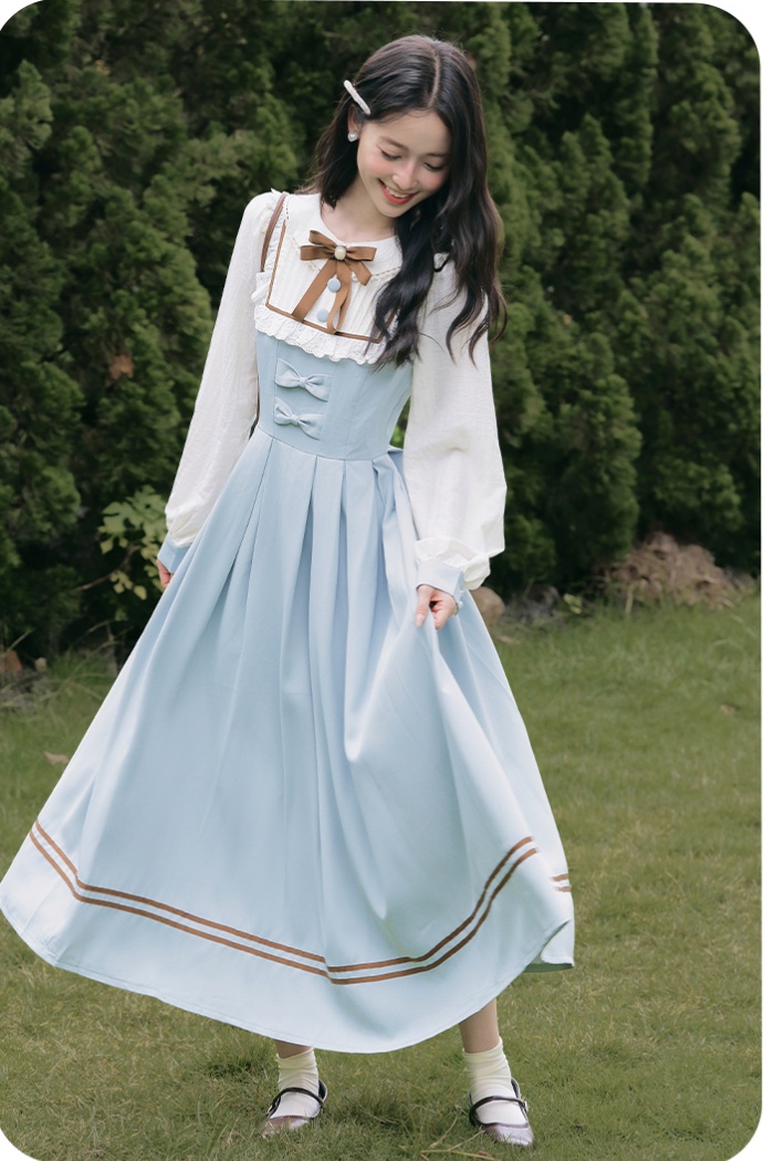 Sweet long sleeve show young court style dress