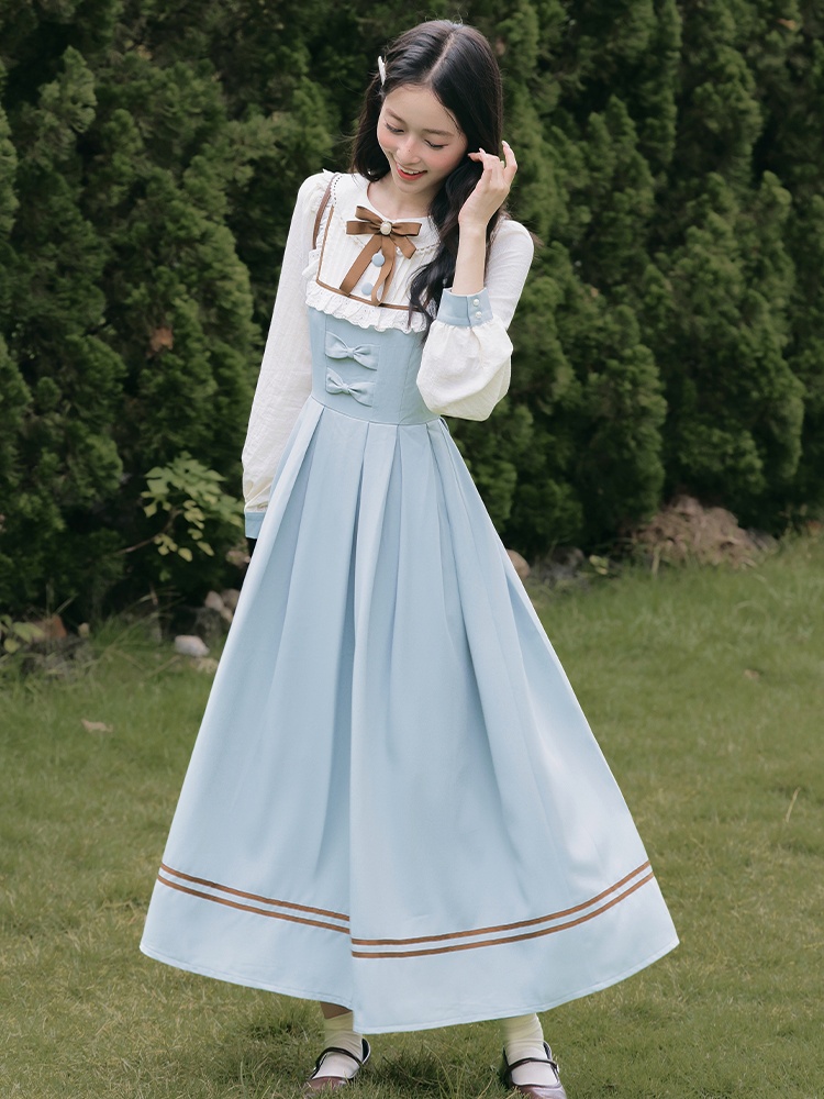 Sweet long sleeve show young court style dress