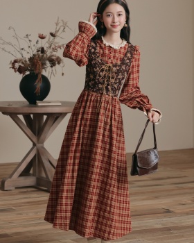 Pseudo-two countryside retro court style slim dress