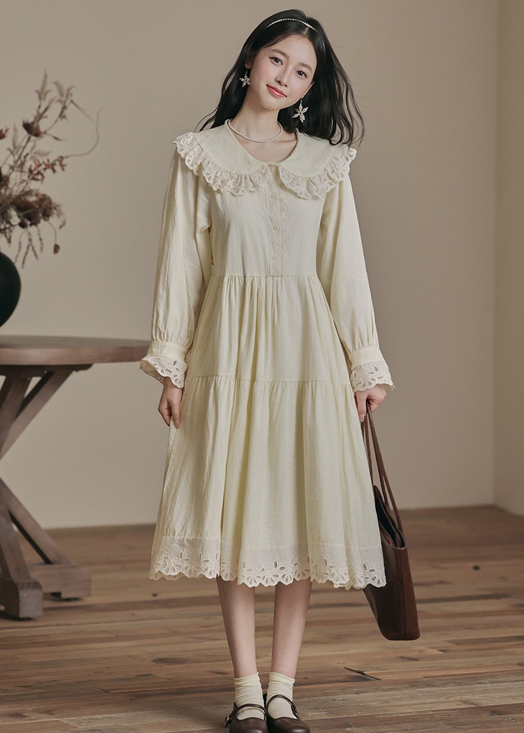 Retro pinched waist dress doll collar waistcoat 2pcs set