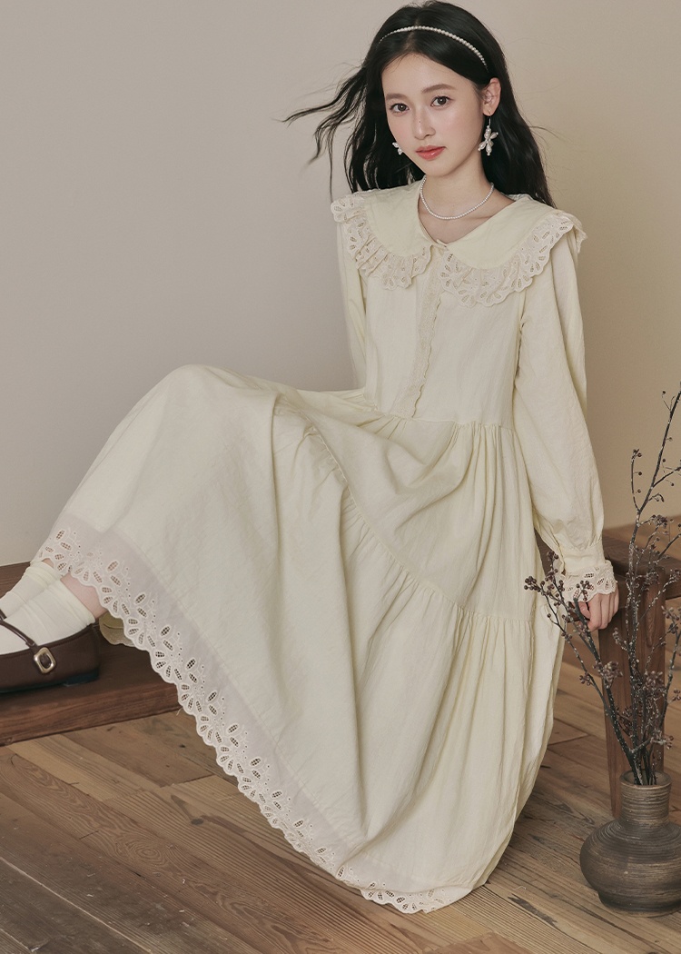 Retro pinched waist dress doll collar waistcoat 2pcs set