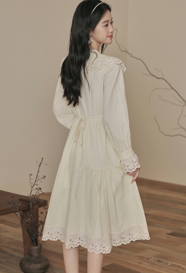 Retro pinched waist dress doll collar waistcoat 2pcs set