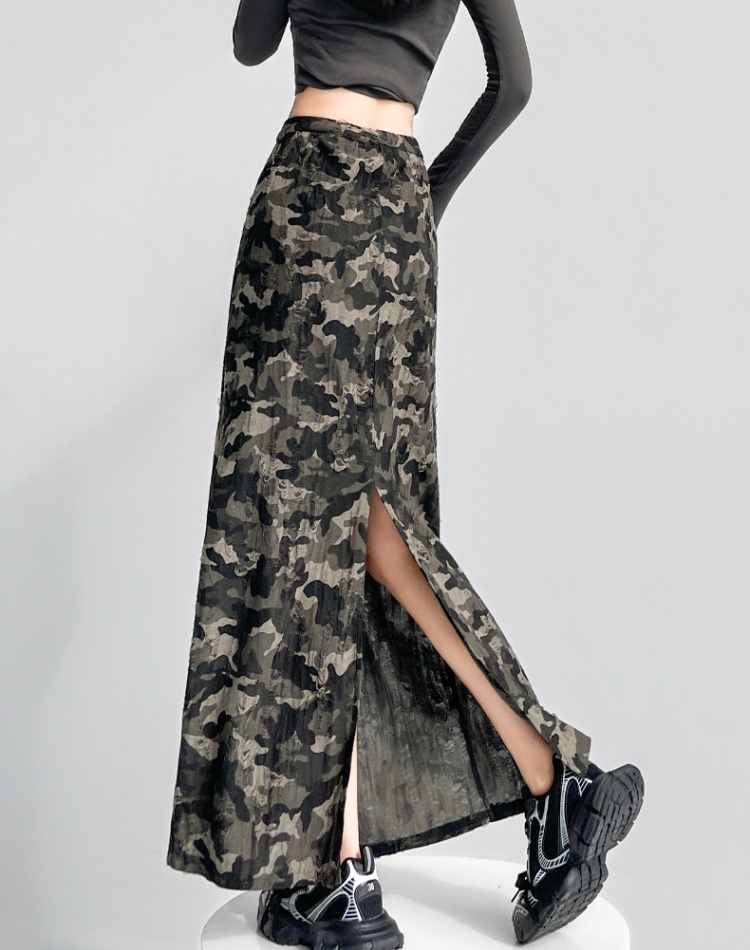 Split high waist skirt drawstring long skirt for women